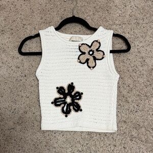 Industry ivory Crochet Sweater with Floral Accents XS